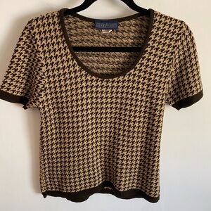 Herman Geist Vintage Tan and Brown‎ Houndstooth Top 90’s Grunge